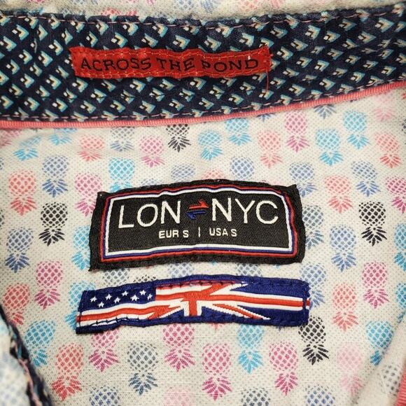 2/$30 LON NYC Cream with Multicolored Pineapple Print Button Down Size S - Picture 3 of 6